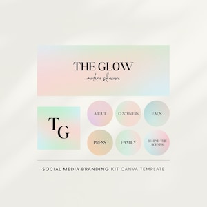 Social media branding kit Canva, Social media templates, Facebook cover, Story covers, Instagram logo, Pastel gradient, Beauty branding Copy