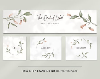 Etsy shop kit, Etsy banner, Canva template, Etsy branding, Etsy cover, Etsy shop template, Branding kit, Watercolor greenery and flowers