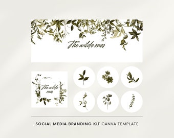 Social media branding kit Canva, DIY social media templates, Facebook cover, Instagram story template, Instagram logo, Watercolor greenery