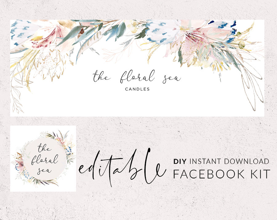 Facebook cover photo template Floral facebook banner DIY Etsy