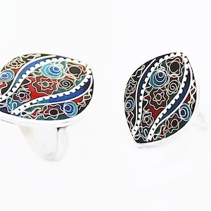 Ring. Cloisonne Emaille,Handmade, Unikat,pure silver