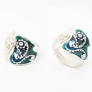 Ring .Cloisonne Emaille,Handmade, Unikat, Pure silver 925
