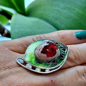 Berg, Ring. Cloisonne Emaille,Handgemachte Schmuck, Unikat,Sterling Silber