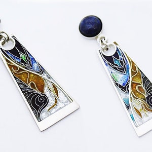 Earrings "Universe", Cloisonne enamel, handmade jewelry, unique, pure silver (925)