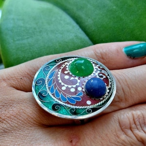 Ring. Cloisonne Emaille,Handmade, Unikat,pure silver 925
