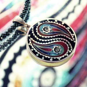 A very special design of the handmade Cloisonné enamel pendant Yin & Yang, sterling silver, unique