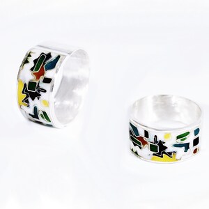 Handmade ring .Cloisonne Enamel, Unikat, pure silver