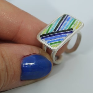 Ring. Cloisonne Emaille,Handgemachte Schmuck, Unikat,Sterling Silber