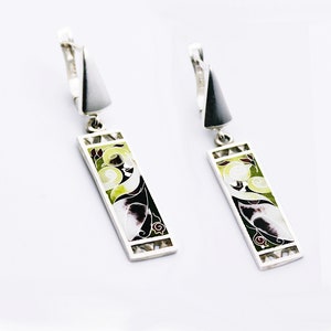 Earrings &quot;Birds&quot;. Cloisonne enamel, handmade, unique, sterling silver 925