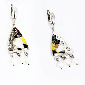 Handmade earrings &quot;face&quot;, Cloisonné Enamel, unique, pure silver