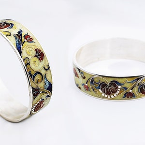 Bracelet &quot;Flowers&quot; with cloisonne enamel motifs, handmade, unique, pure silver (925)