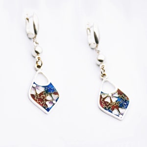 Earrings &quot;Flowers&quot;.  Cloisonne enamel, handmade, unique, sterling silver 925