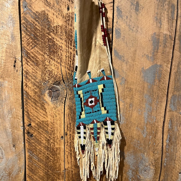 Beaded Pipe or Flute Bag on Brain Tanned Leather