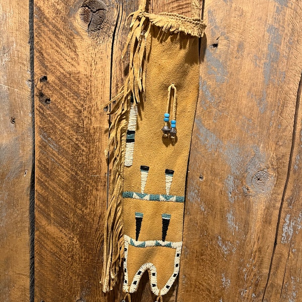 Beaded Pipe or Flute Bag on Brain Tanned Leather