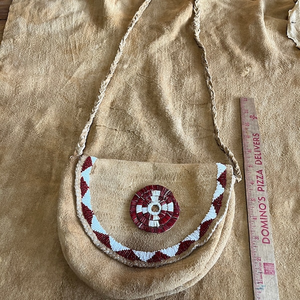 Brain tanned Leather Possibles Bag Beadwork Quillwork