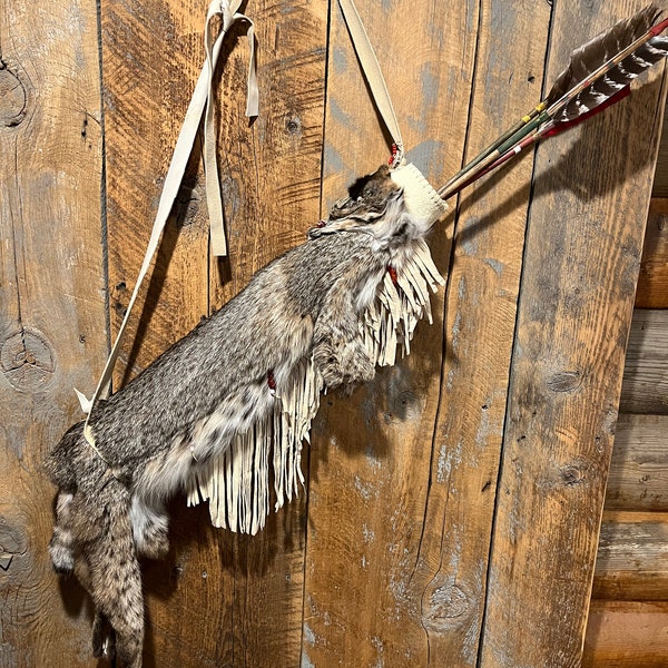 Beautiful Bobcat Arrow Quiver with Leather Fringes