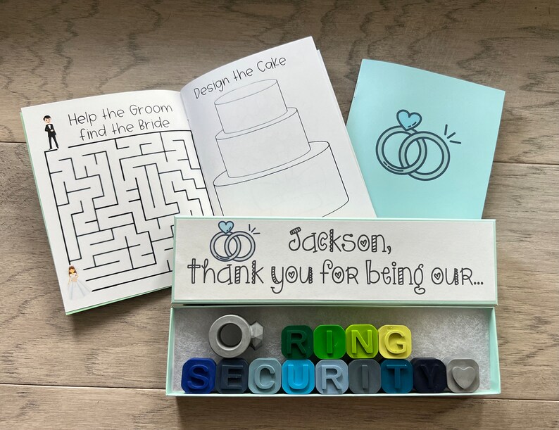 Wedding Reception Gift for Ring Bearer or Ring Security Thank You Crayons Gift with Mini coloring book from CrayonsRecycled image 7