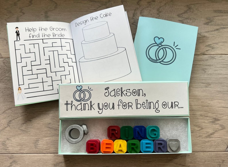 Wedding Reception Gift for Ring Bearer or Ring Security Thank You Crayons Gift with Mini coloring book from CrayonsRecycled image 6