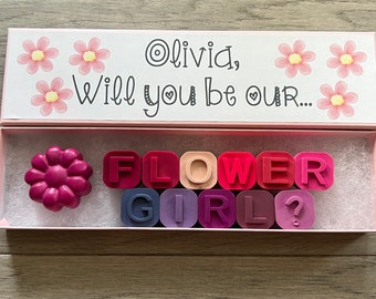 Flower Girl Thank You for Wedding Reception made from Crayons, Flower Girl Proposal Crayons, or Ring Bearer Proposal or Thank You Gift