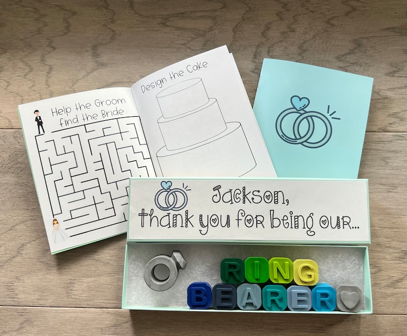 Wedding Reception Gift for Ring Bearer or Ring Security Thank You Crayons Gift with Mini coloring book from CrayonsRecycled image 5