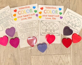 Valentine's Day Crayons Custom Cards for Classroom Exchange with Heart Shape Crayon Kid's Gift