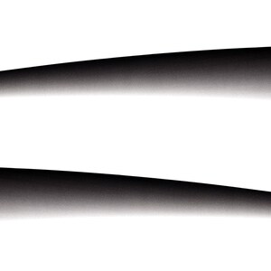 May include: Two black, stylized, curved lines with a gradient effect. The lines are similar in shape and size, but the top line is slightly higher than the bottom line.