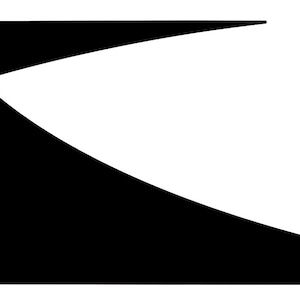 May include: Black and white abstract graphic design with two curved shapes.