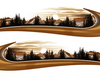 2 RV Trailer Camper MOUNTAIN SCENE Graphic Decal Stripes -726-7