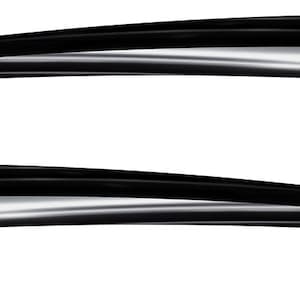 May include: Two black vinyl decals shaped like a curved line with a pointed end. The decals are designed to be applied to a vehicle.