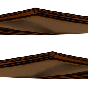 May include: Two brown, abstract, wing-shaped objects with a pointed tip on each end. The objects have a layered design with a lighter brown center and darker brown edges. The background is white.