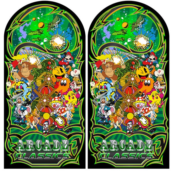 Mame Multicade Classics Side Art Arcade Cabinet Graphics Decals Stickers Green Set