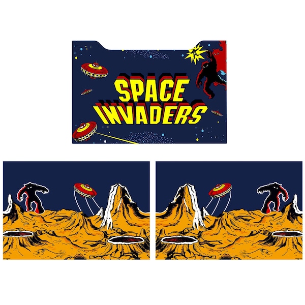 Space Invaders Arcade 1up Cabinet Riser Sides Graphics Decals Stickers