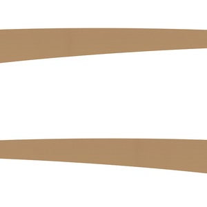 May include: Two curved, tan-colored paper shapes are positioned against a white background. The shapes are similar in size and shape, with a wide end and a tapered end, and are slightly curved.
