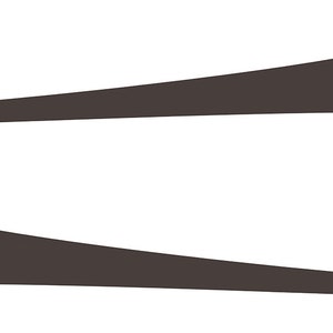 May include: Two dark brown, abstract shapes with a triangular peak and a long, curved base. The shapes are positioned horizontally, one above the other, against a white background.
