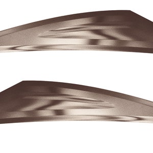 May include: Two metallic brown, triangular shaped, decorative pieces with a textured surface.