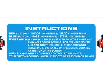 NBA Jam Arcade Arcade Cabinet Instruction Sticker