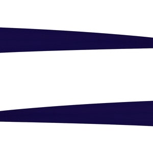 May include: Two navy blue, elongated, triangular shapes, positioned horizontally, with a white background. The shapes are symmetrical, with one above the other, and taper to a point on the right side.