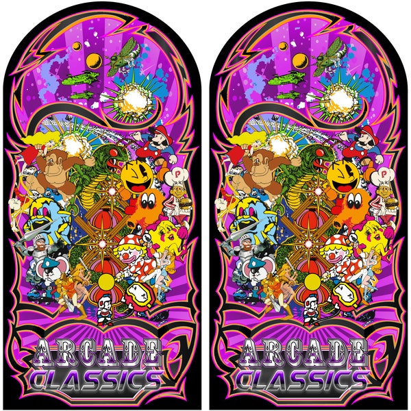 Mame Multicade Classics Side Art Arcade Cabinet Graphics Decals Stickers Purple Set