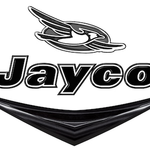 May include: Black and white logo with the word "Jayco" in a bold, stylized font. A stylized bird with wings spread is above the word.
