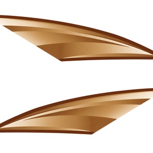 May include: Two abstract, curved shapes in shades of brown and tan, set against a white background. The shapes have a layered appearance, with darker brown outlines and lighter tan interiors, creating a sense of depth and movement.