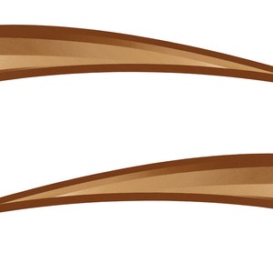 May include: Two abstract, curved shapes in shades of brown, resembling stylized ribbons or brushstrokes, are set against a white background. The shapes have a gradient effect, transitioning from light to dark brown.