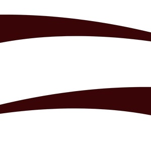 May include: Two dark maroon, curved shapes on a white background. The shapes are similar in design, with a wider base and a tapered end, resembling stylized eyebrows or a design element.