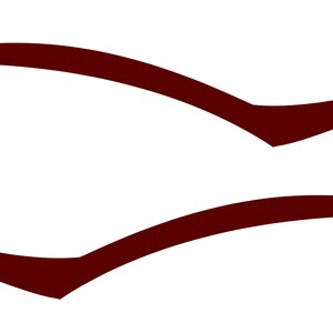 May include: Two abstract, maroon-colored, curved shapes on a white background. The shapes are similar in design, resembling stylized check marks or wings. The image is simple and graphic.