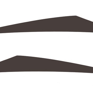 May include: Two black, angled lines, one above the other, on a white background.
