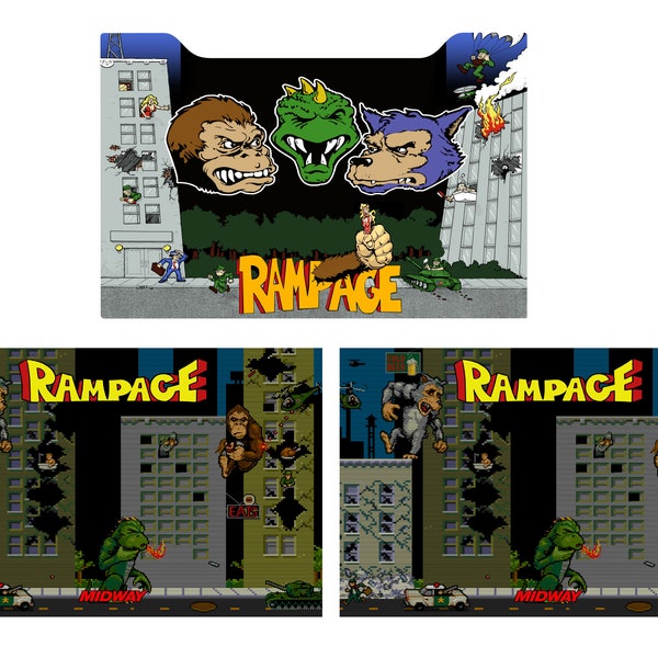 Rampage Arcade 1up Cabinet Riser Graphics Decals Stickers