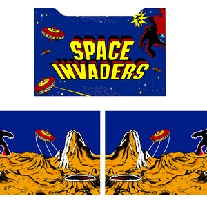 Space Invaders Arcade 1up Cabinet Riser front and Side Graphics Decals Stickers