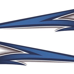 May include: Two blue and white graphic decals with a sharp, angular design. The decals are perfect for adding a sporty touch to any vehicle.