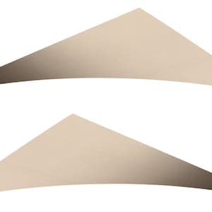 May include: Two abstract, triangular shapes with a gradient effect. The top shape transitions from a light beige to a dark brown at the tip. The bottom shape is a solid light beige color. Both shapes are set against a white background.