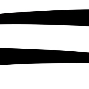 May include: Two black, curved, elongated shapes on a white background. The shapes are positioned parallel to each other, with the top shape slightly above the bottom shape. The shapes are thicker at one end and taper to a point at the other.