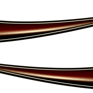 May include: Two curved, elongated shapes with a gradient of dark red to light brown. Each shape is outlined in black with a thin white border, creating a sleek, modern design. The shapes are positioned parallel to each other against a white background.